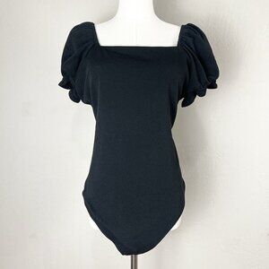Show Me Your Mumu Bodysuit Baker Black‎ Square Neck Short Puff Sleeve Size XXL